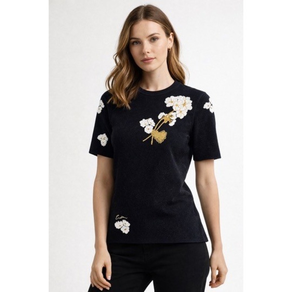 Tuckernuck Erdem Floral Jacquard Knit Embroidered Short Sleeve Sweater Italy